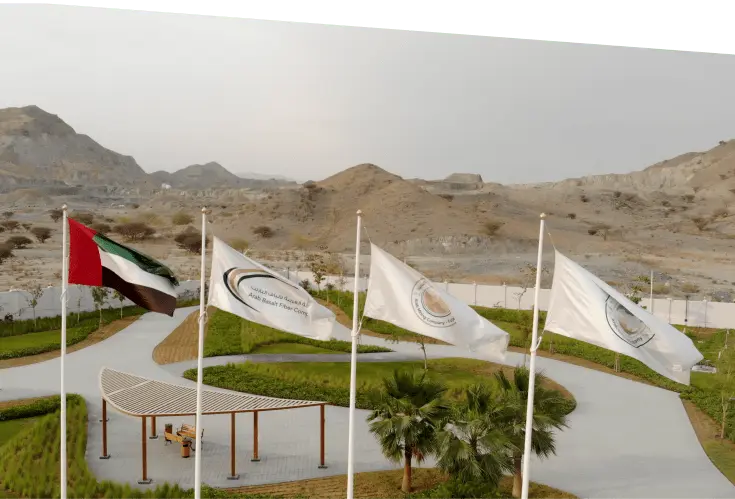 UAE and Arab Basalt Fiber Company flags waving outside the company building